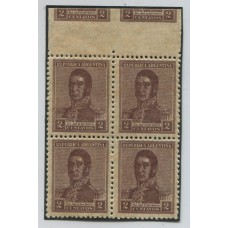 ARGENTINA 1918 SAN MARTIN CUADRO DE ESTAMPILLAS CON VARIEDAD IMPRESIÓN EN EL BORDE